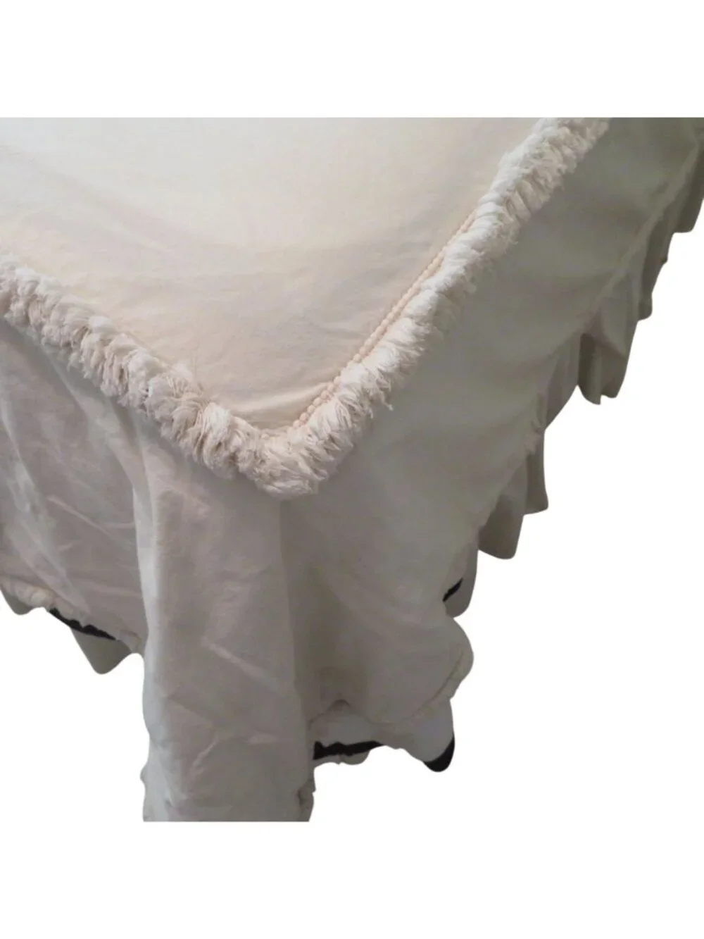 Vintage Full/Queen Cotton Duvet Cover Chenille Fringe Detail Zip 90